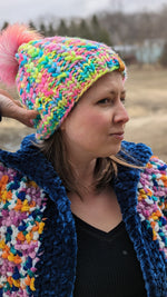 Load image into Gallery viewer, Pastel Rainbow Curlique Beanie
