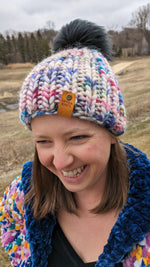 Load image into Gallery viewer, Dark Rainbow Ribbed Beanie
