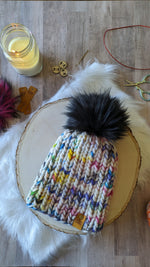 Load image into Gallery viewer, Dark Rainbow Ribbed Beanie
