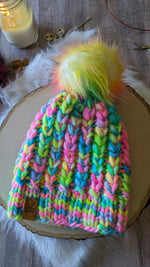 Load image into Gallery viewer, Pastel Rainbow Curlique Beanie
