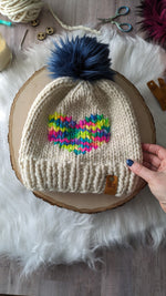 Load image into Gallery viewer, Cream Beanie with Rainbow Heart
