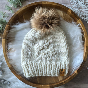 Embroidered Cream Beanie