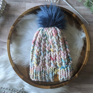 Light Rainbow Braided Hearts Beanie