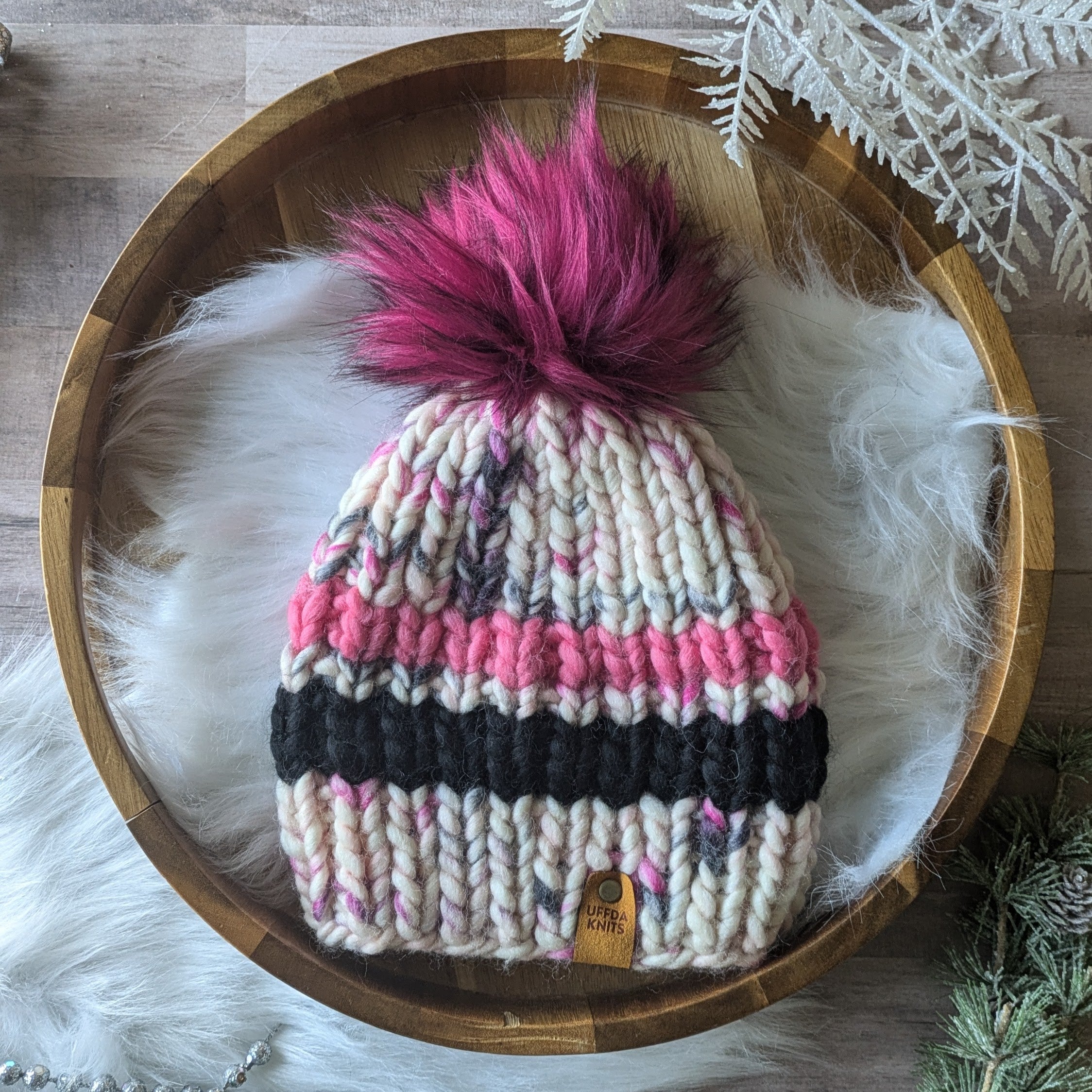 Pink and Black Striped Beanie