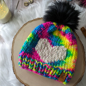 Rainbow Beanie with Cream Heart